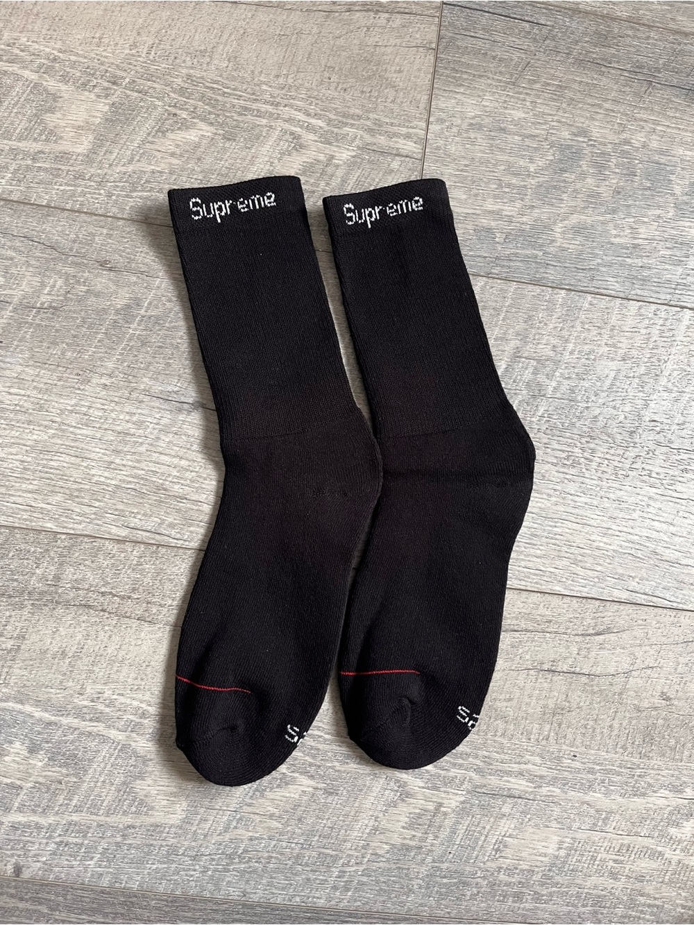 Supreme Black Crew Socks with White Logo
